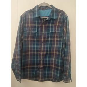 ORVIS Tech Long Sleeve Button Work Teal Plaid Shirt Mens‎ Sz Large Active Fit